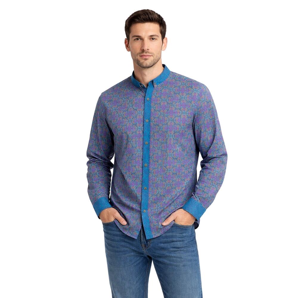 Disney Marvel Black Panther Wakanda Button Up Shirt Mens L Blue Purple NWT